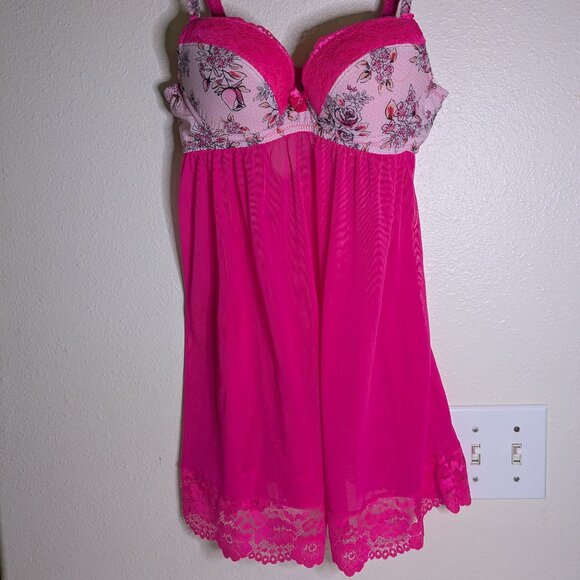 Adore Me|| Gently Loved Great Condition Babydoll Lingerie  Floral Pink Size 34A - Picture 1 of 8